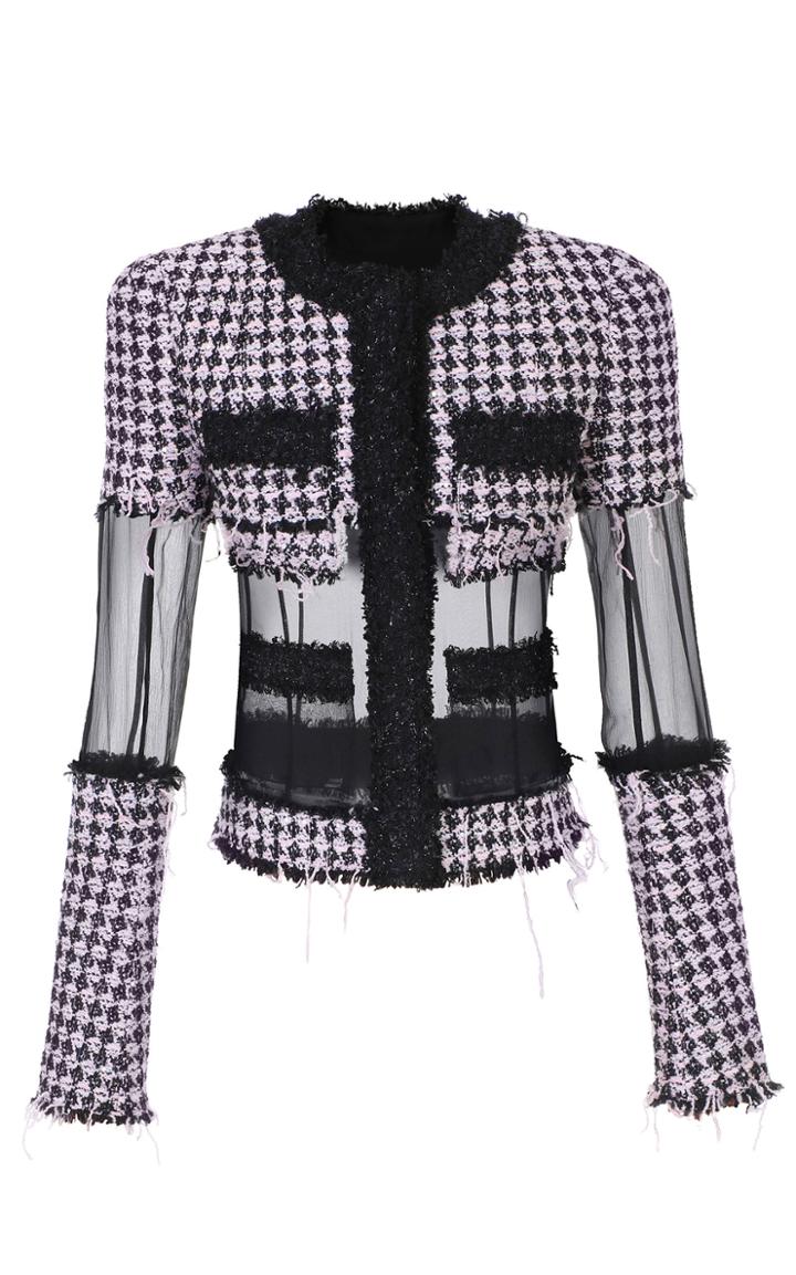 Balmain Patchwork Houndstooth Tweed And Chiffon Jacket