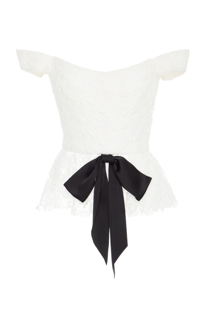 Reem Acra Off Shoulder Guipure Lace Top