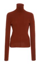 Sally Lapointe Lightweight Cashmere Silk Fitted Pintuck Turtleneck Top