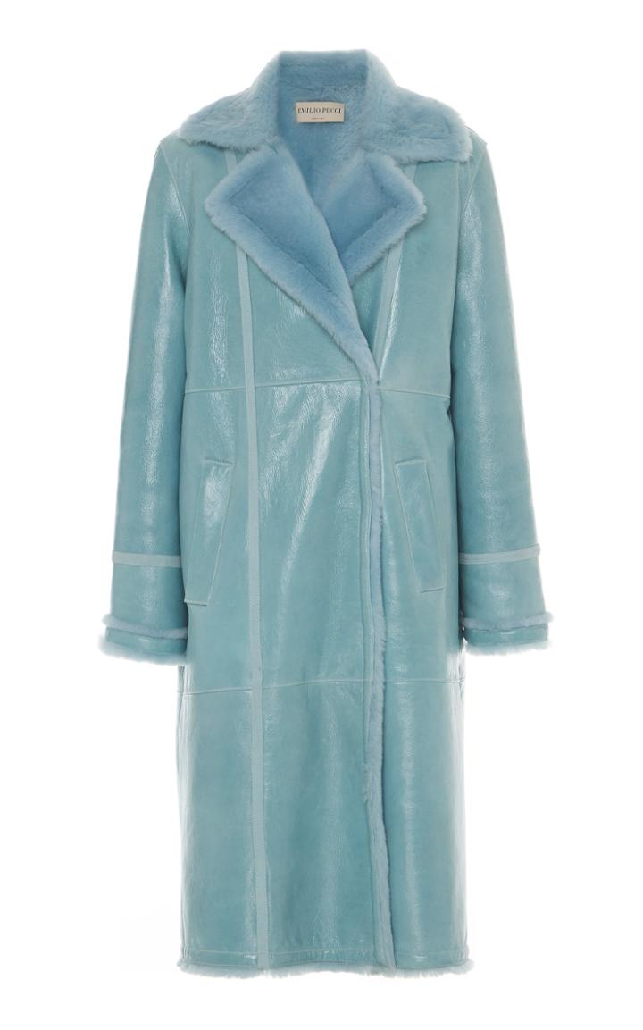 Emilio Pucci Coated Leather Fur-trimmed Long Coat