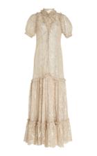 Ryan Lo Beige Victorian Short Sleeved Lace Gown