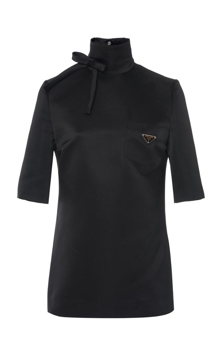 Prada Bow-detailed Silk Blend-satin Turtleneck Top