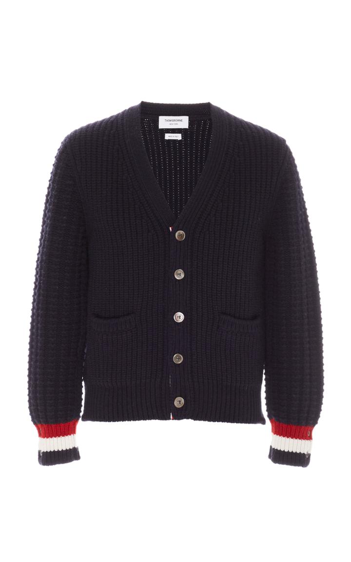 Thom Browne Waffle-knit Striped Wool Cardigan