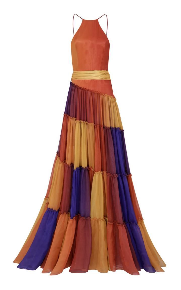 Moda Operandi Raisa Vanessa Color-block Chiffon Halter Dress