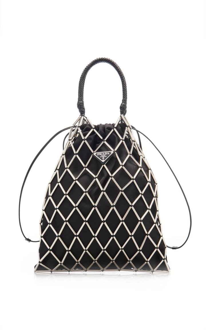 Prada Net-detailed Nylon Drawstring Top Handle Bag
