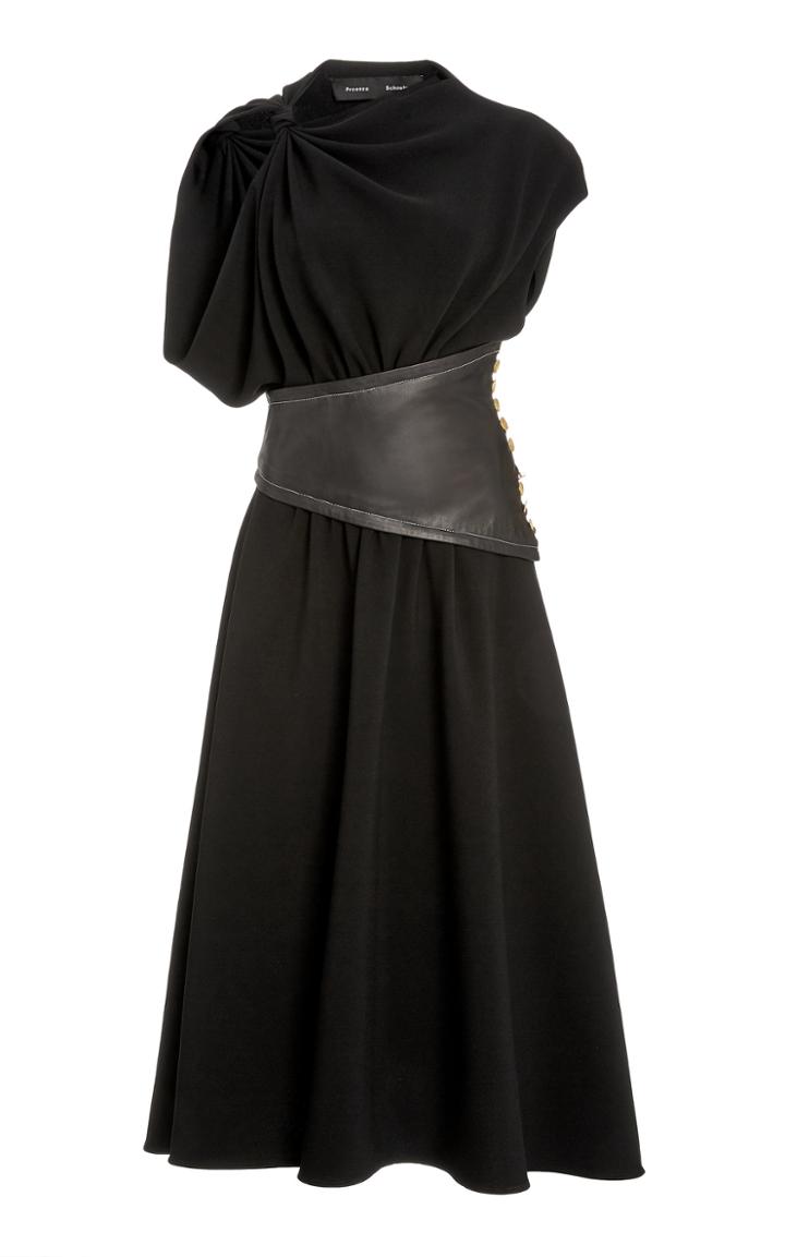 Proenza Schouler Leather-detailed Asymmetric Crepe Midi Dress