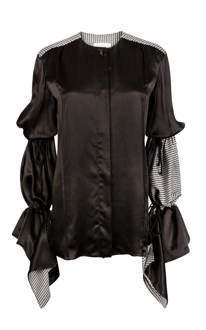 Moda Operandi Joshua Millard Hazel Houndstooth-detailed Ruched Satin Shirt
