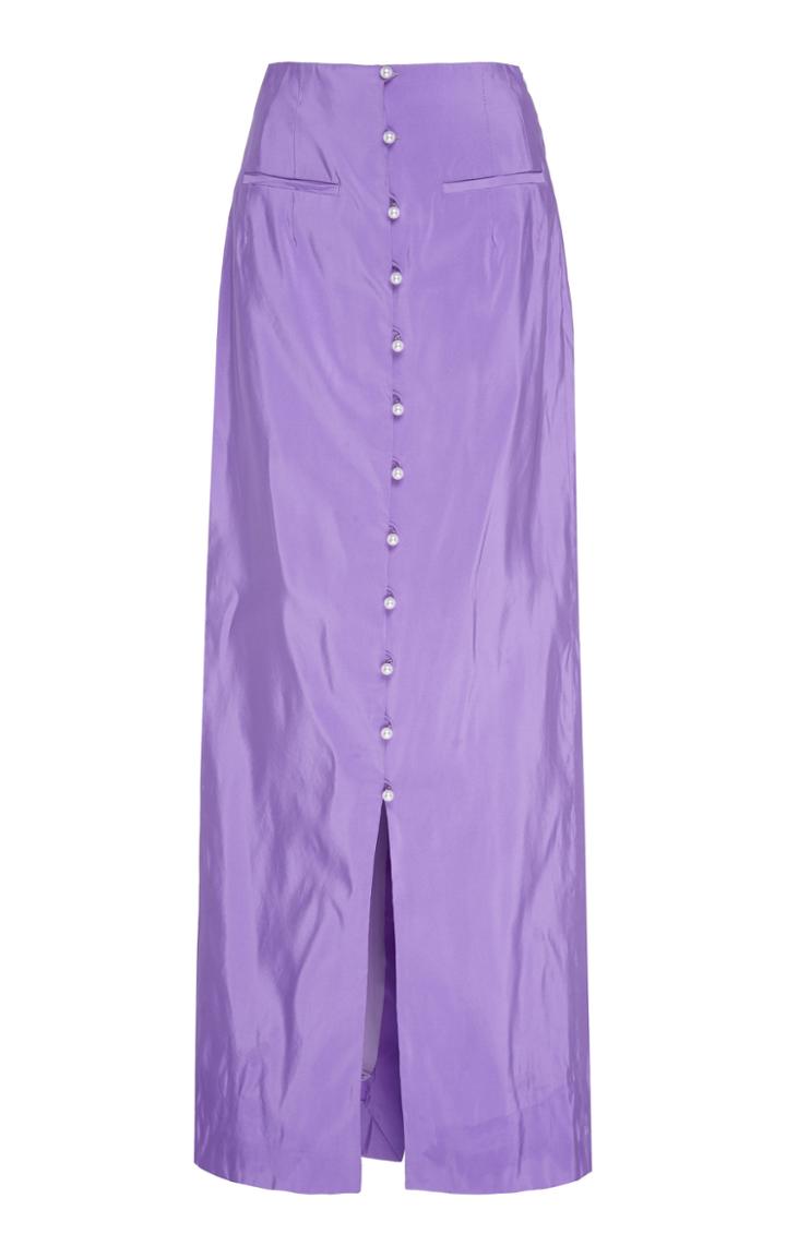 Rosie Assoulin Pearl Button-accented Silk Skirt