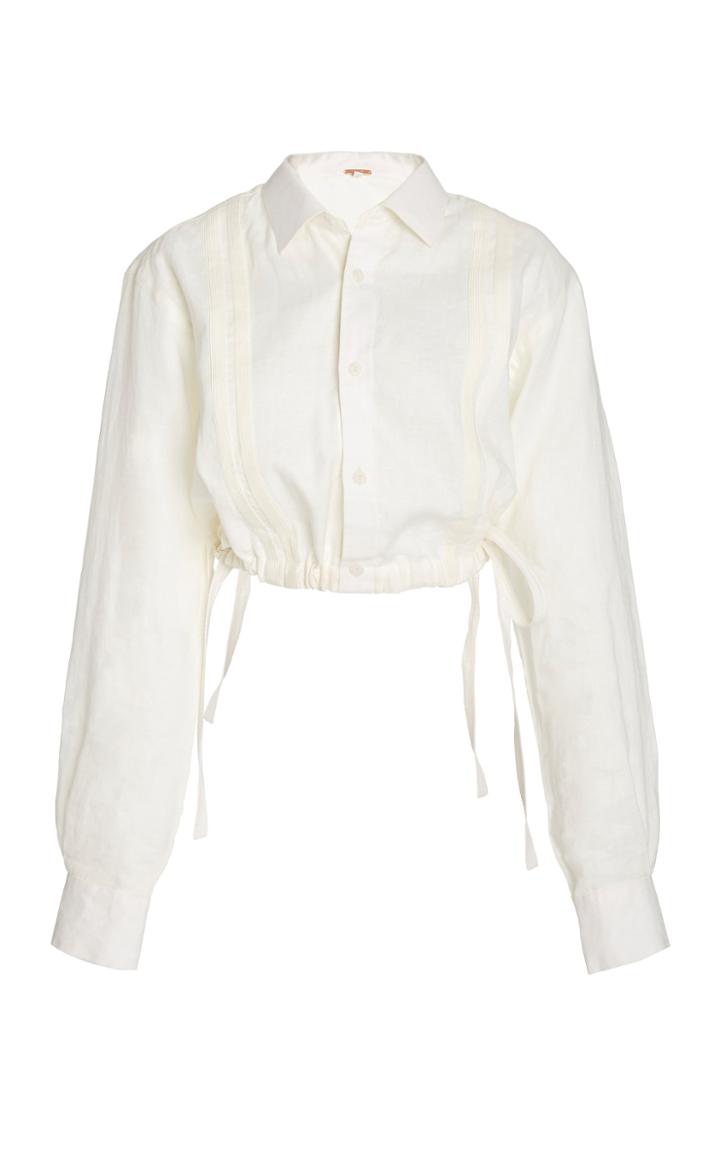 Johanna Ortiz Ecru Cuban Towns Cropped Linen Shirt