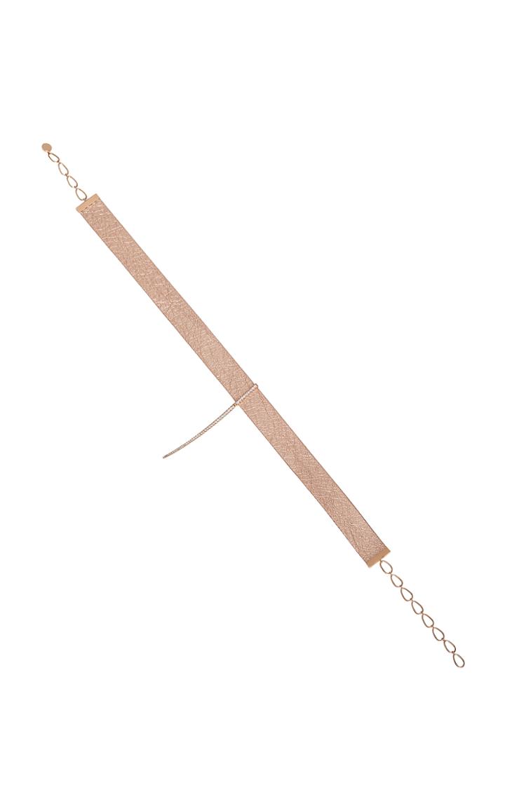 Diane Kordas Rose Leather Choker With Diamond Bar