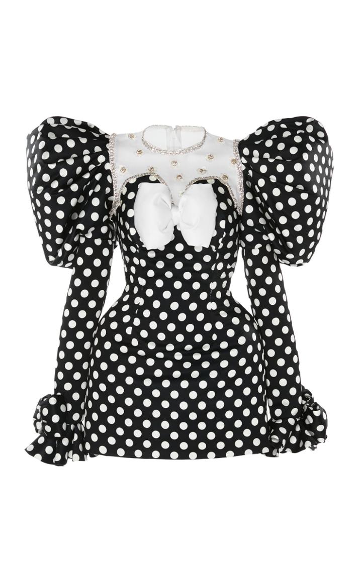Moda Operandi Richard Quinn Embroidered Polka-dot Satin Dress Size: 6
