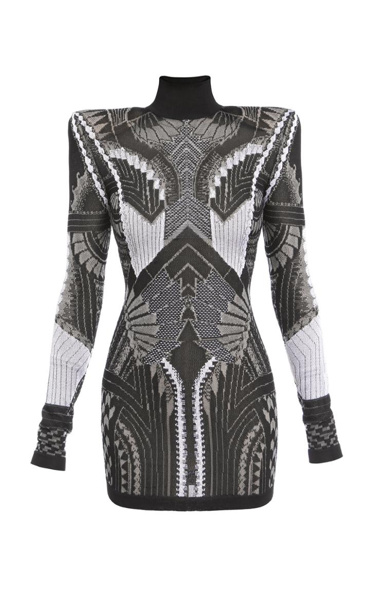 Balmain Patterned Turtleneck Dress