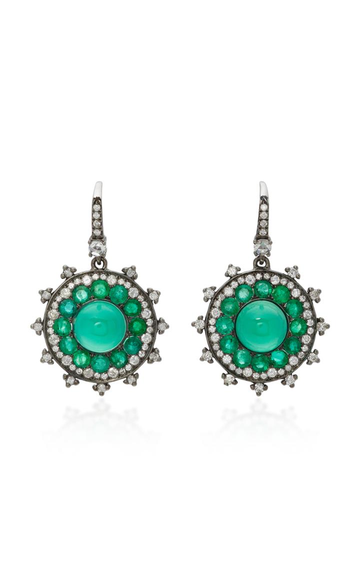 Nam Cho 18k White Gold Emerald And Diamond Earrings