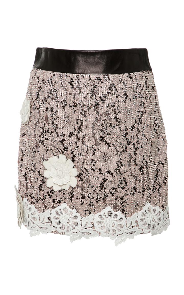Fausto Puglisi Pink Macrame Lace Leather Skirt