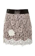Fausto Puglisi Pink Macrame Lace Leather Skirt