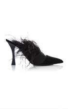 Tabitha Simmons For Brock Collection Feather-embellished Suede Mules