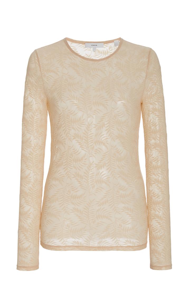 Moda Operandi Vince Leaf Jacquard Long Sleeve Crew Neck Top