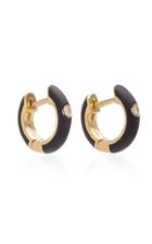 Ef Collection 14k Gold And Diamond Black Enamel Huggie Earrings