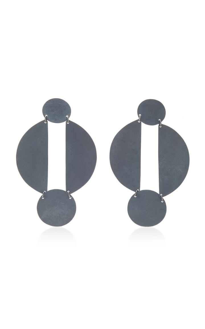 Annie Costello Brown Split Circle Oxidized Brass Earrings