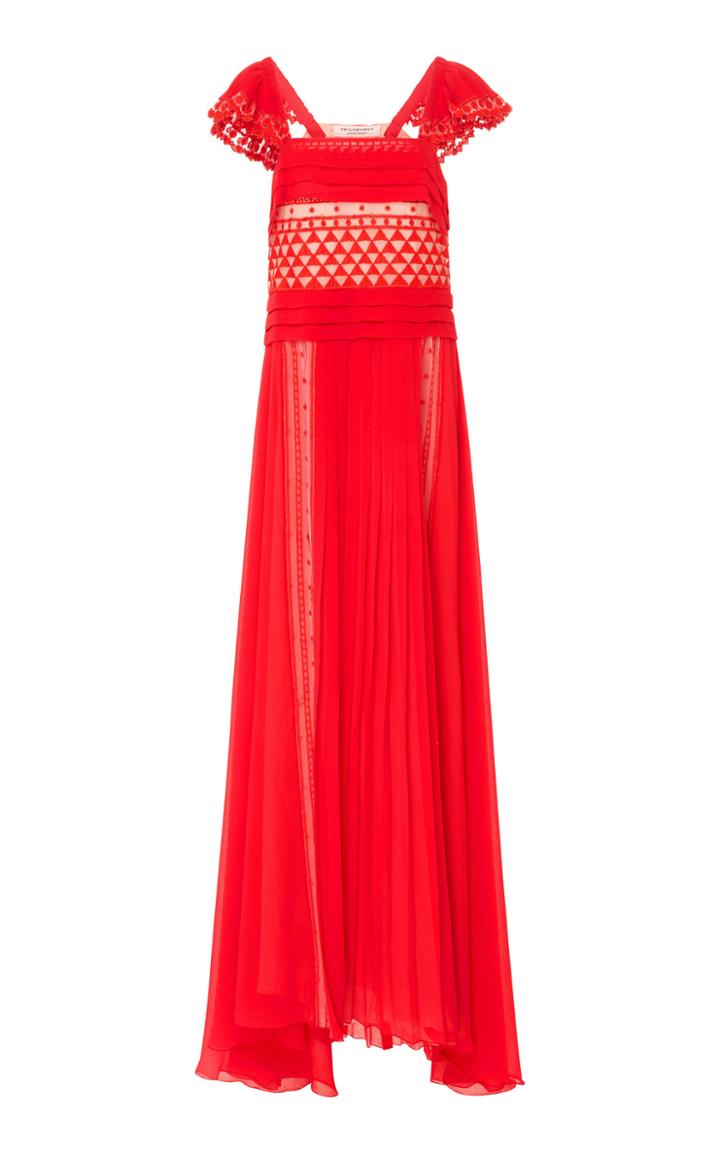 Philosophy Di Lorenzo Serafini Pleated Mesh Paneled Maxi Dress
