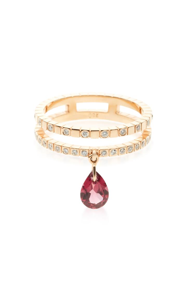 Diane Kordas Double Diamond Band Ring With Garnet Drop