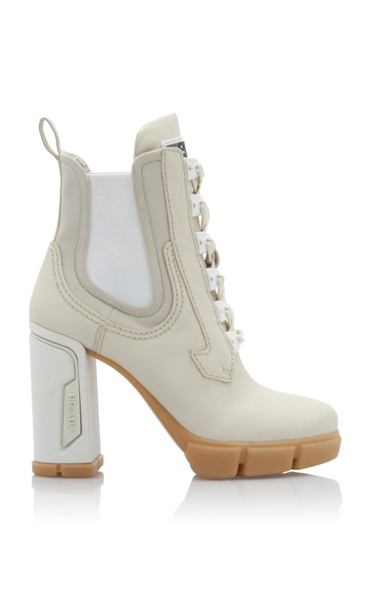 Prada Neoprene-trimmed Leather Platform Ankle Boots Size: 36