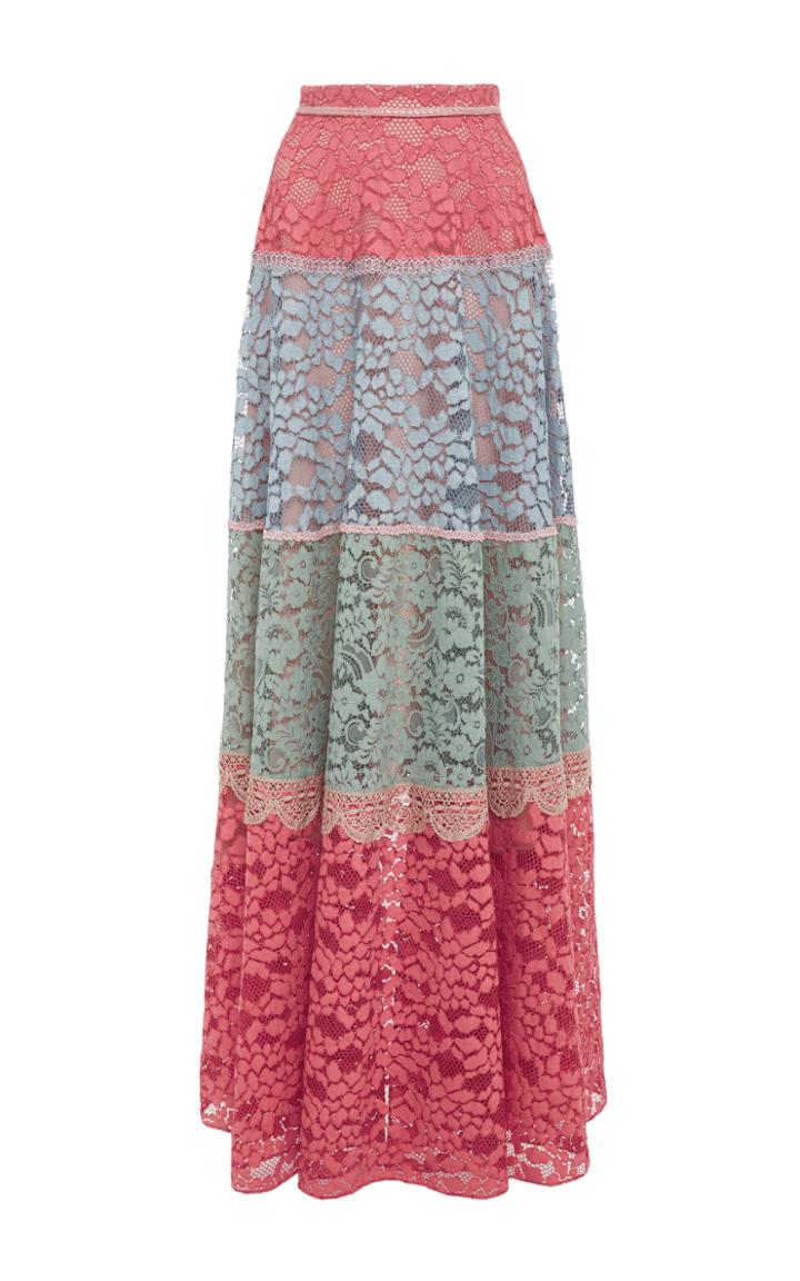 Alexis Esma Long Colorblock Lace Skirt