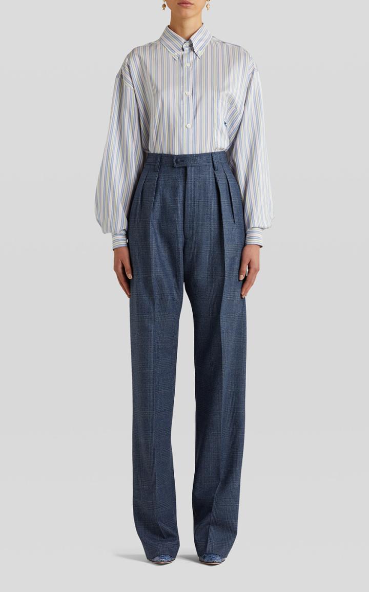 Moda Operandi Etro Pleated Checked Wool-blend Straight-leg Trousers