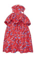 Msgm Leaf Print Voluminous Layered Bow Dress
