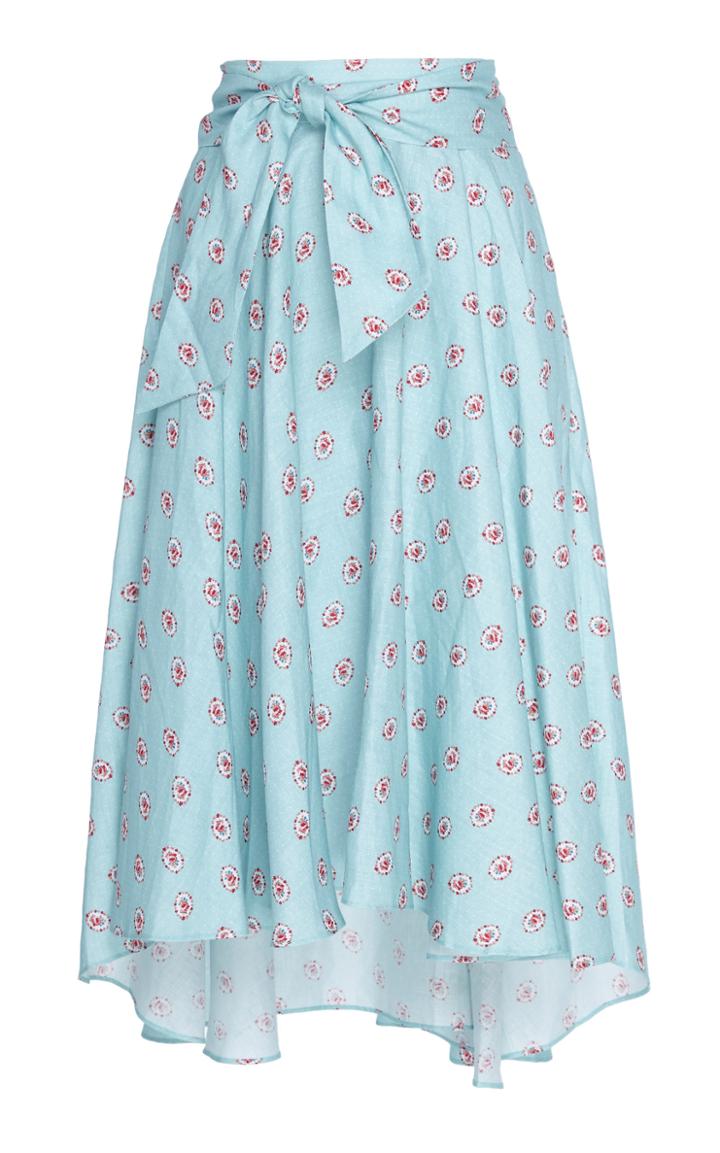 Miguelina Gale Printed Linen Midi Skirt