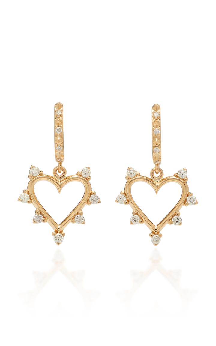 Marlo Laz Open Heart 14k Gold Diamond Earrings