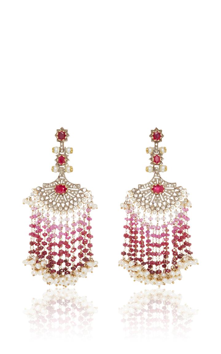 Sanjay Kasliwal Ruby Fan Earrings