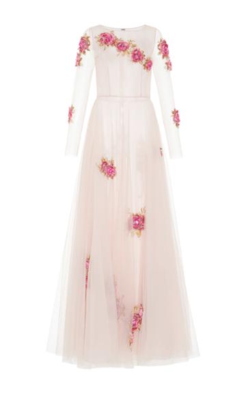 Luisa Beccaria Floral Embroidered Tulle Gown