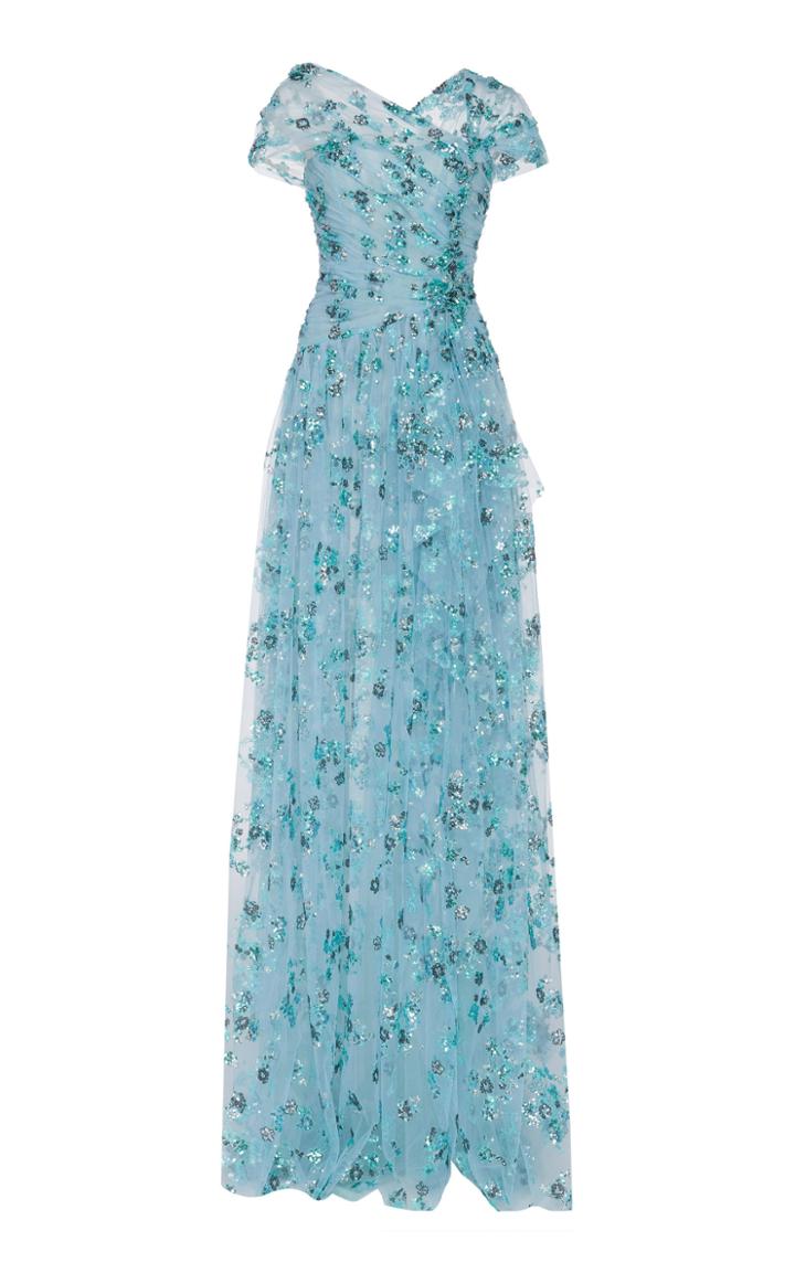 Pamella Roland Sequined Ruched Tulle Gown