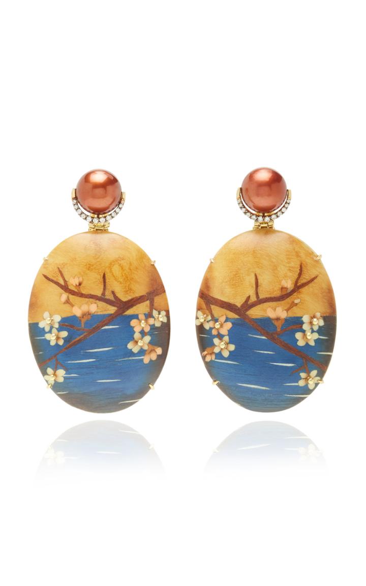 Silvia Furmanovich Marquetry Cherry Blossom Oval Earrings
