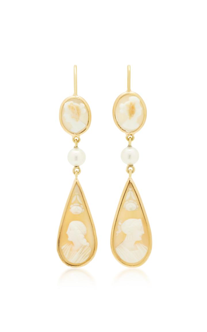 Brigid Blanco 18k Yellow Gold Shell Cameo Pearl Earrings