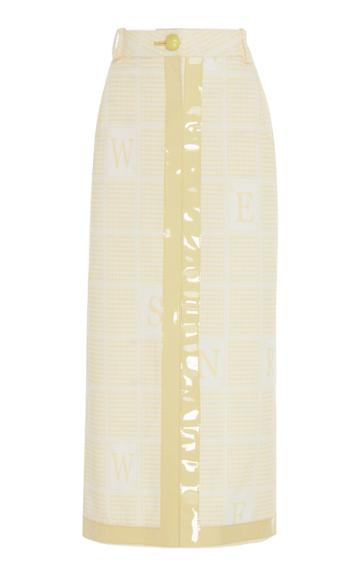 Rowen Rose Logo Print Vinyl-trimmed Denim Pencil Skirt