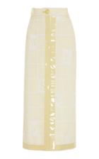 Rowen Rose Logo Print Vinyl-trimmed Denim Pencil Skirt
