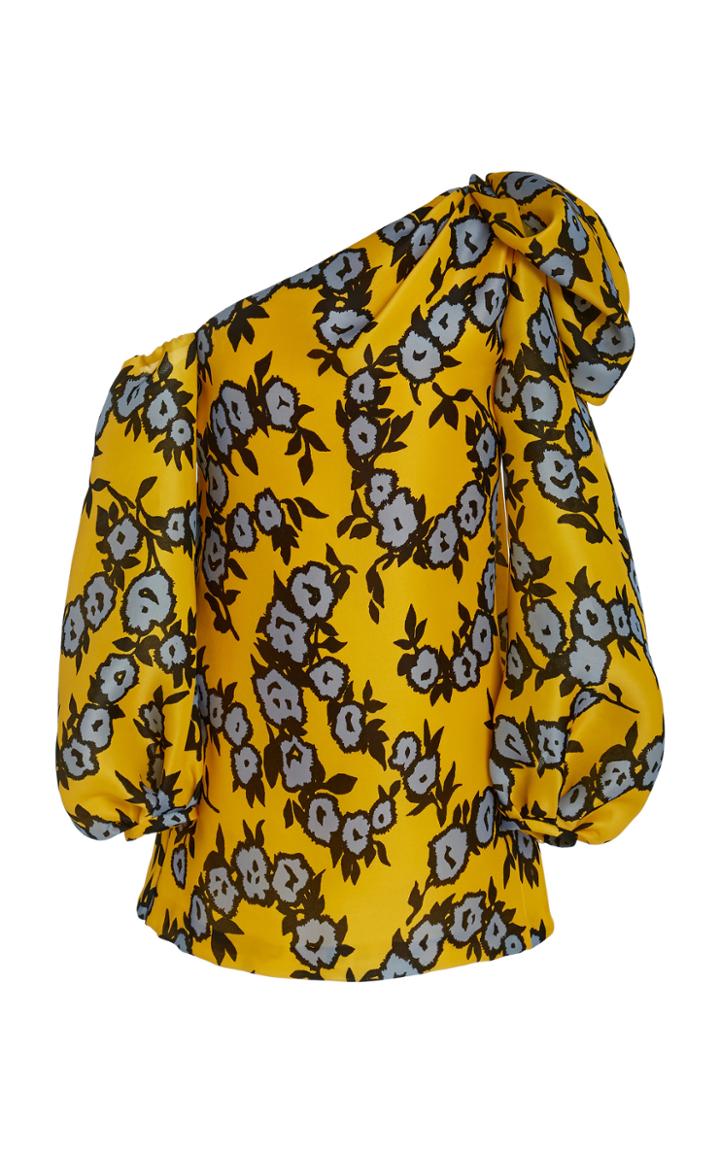 Carolina Herrera One-shoulder Floral-print Silk Shift Dress
