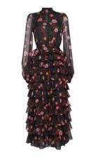 Giambattista Valli Floral Printed Silk Gown With Tiered Ruffle Skirt