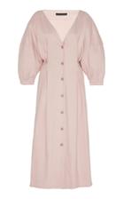 Moda Operandi Sally Lapointe Pleated Button-accented Midi Dress Size: 2