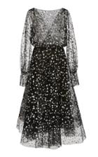Oscar De La Renta Full Sleeve Metallic Embellished Midi Dress