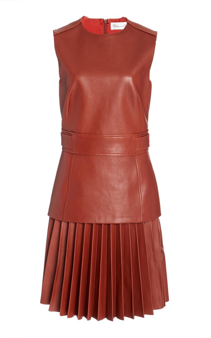 Oscar De La Renta Pleated Drop-waist Leather Dress
