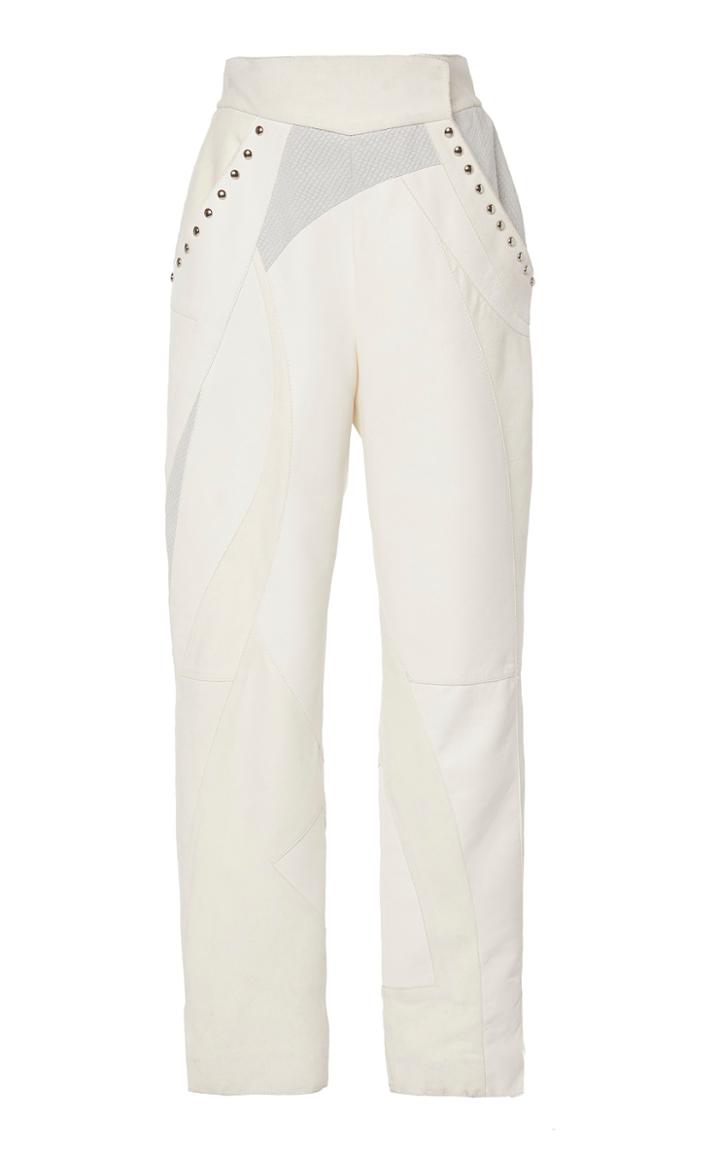 Alberta Ferretti Studded Straight-leg Suede Pants