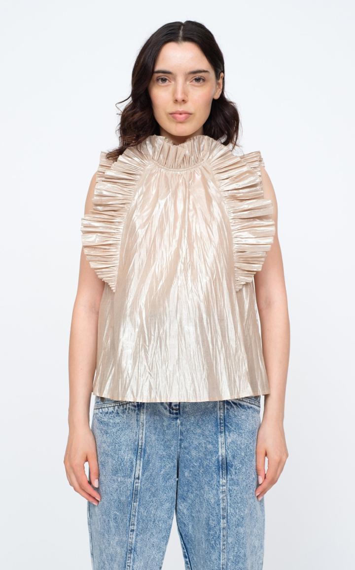 Moda Operandi Sea Lumier Pleat-trimmed Cotton-blend Metallic Top