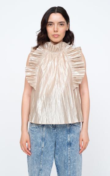 Moda Operandi Sea Lumier Pleat-trimmed Cotton-blend Metallic Top