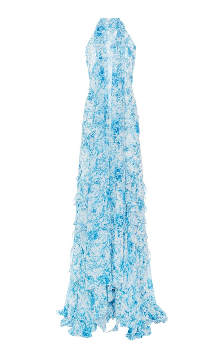 Costarellos Scarf Halter-neck Printed Georgette Gown