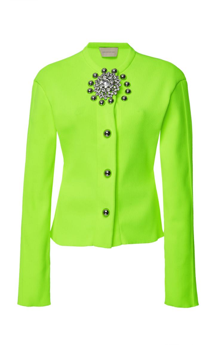 Moda Operandi Christopher Kane Crystal And Dome Knitted Rib Cardigan Size: S