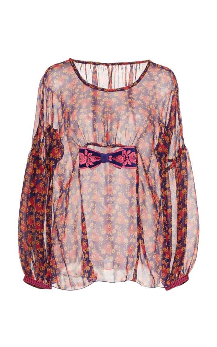 Anna Sui Bow-embellished Pleated Silk Top