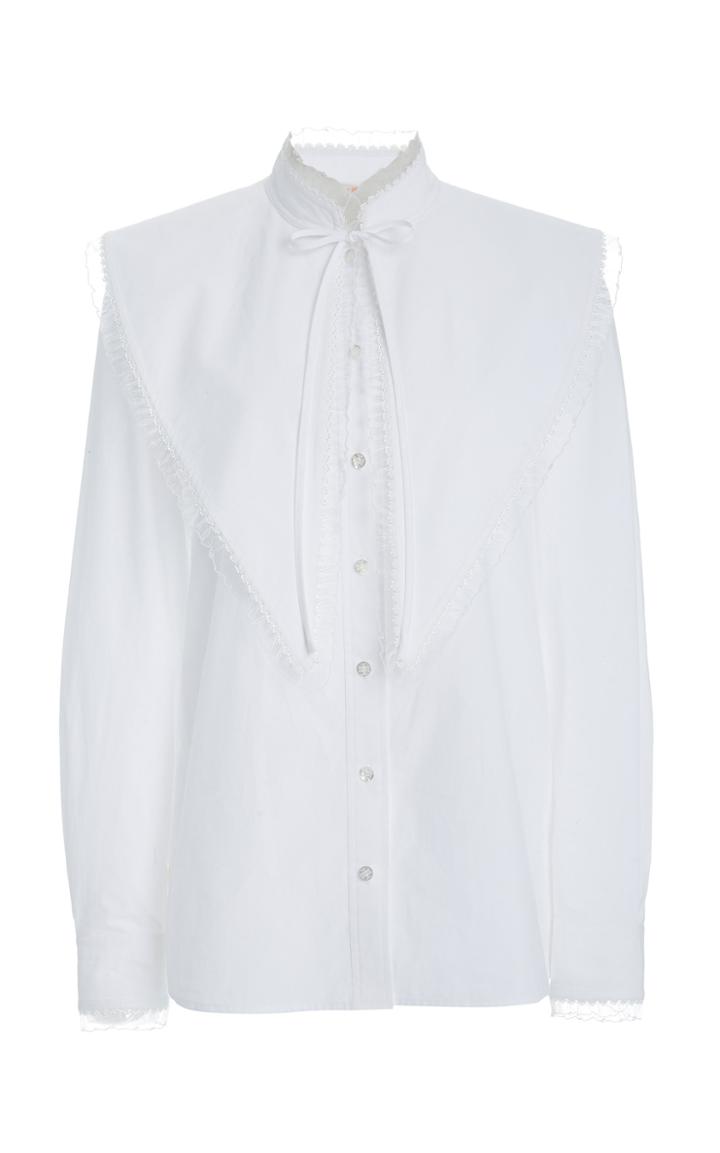 Moda Operandi Tory Burch Extreme Collar Bow-embellished Poplin Top